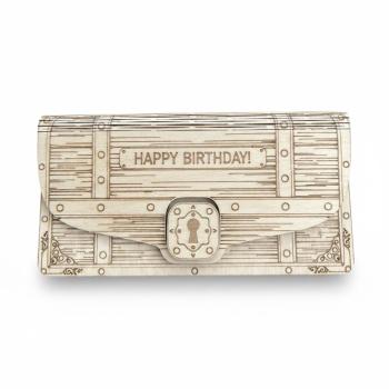 Holz Umschlag aus hellem Sperrholz mit gelasertem Schriftzug „Happy Birthday“